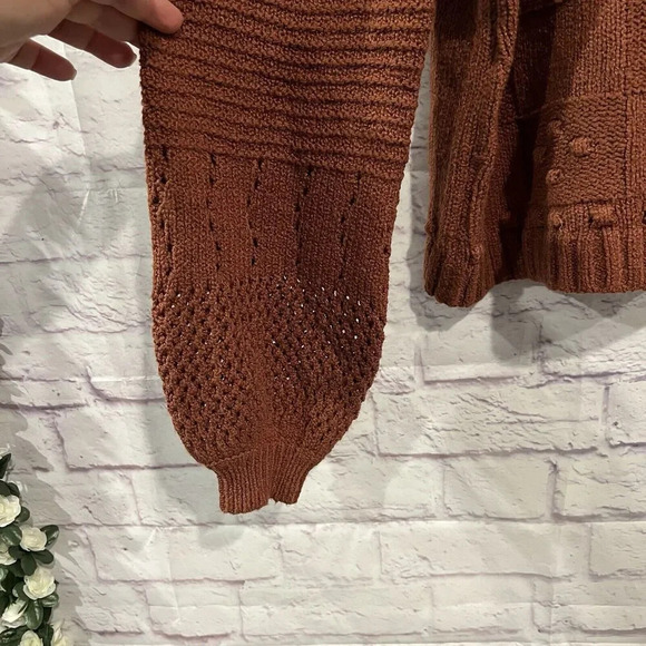 ANTHROPOLOGIE‎ Pilcro Textured Puff Sleeve Cardigan Sweater Size XL Button Front - Picture 6 of 11